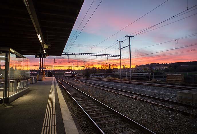 switzerland sunset pink skies