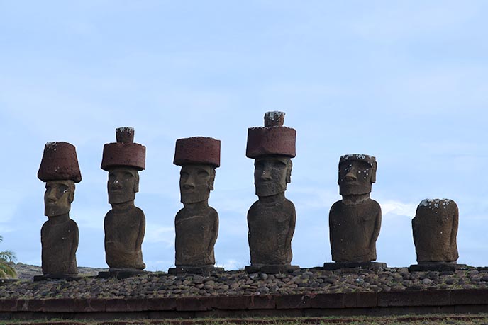 easter island stone statues hats