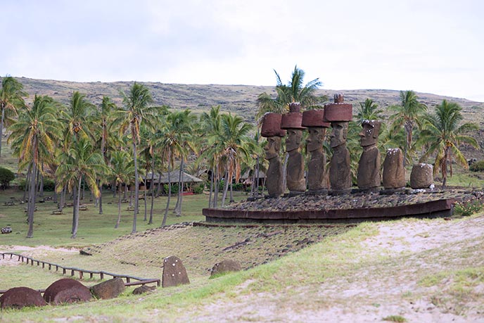 easter island moai in row