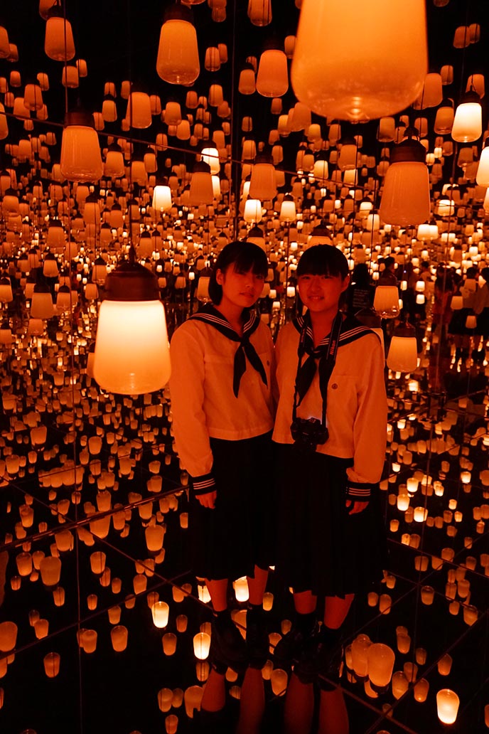 japanese schoolgirls tokyo digital museum lanterns