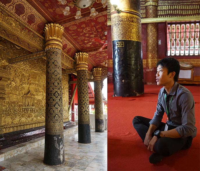 Wat Mai Suwannaphumaham monastery gold pillars