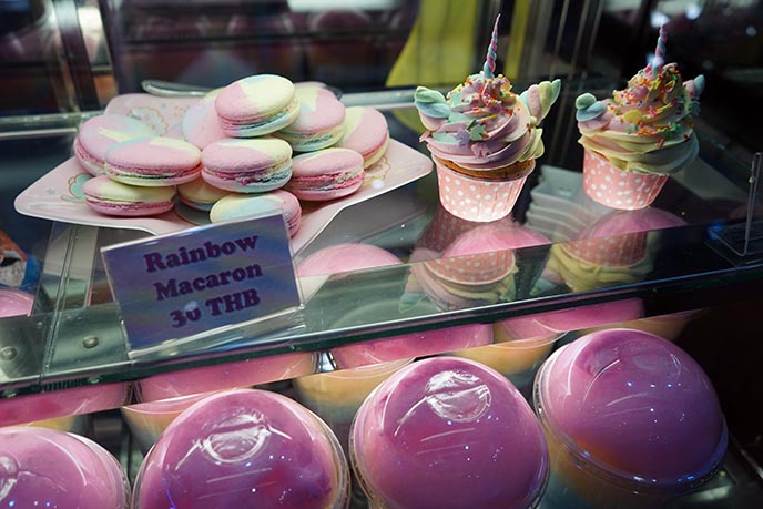 rainbow macarons cupcakes desserts unicorn cafe