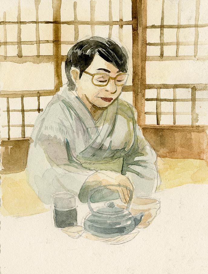 illustration watercolor japanese tea ceremony