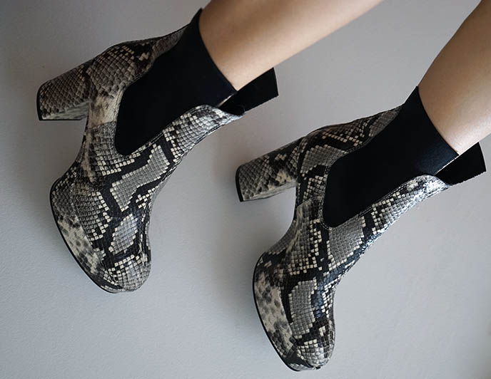 acne python platforms, snakeskin chelsea ankle boots