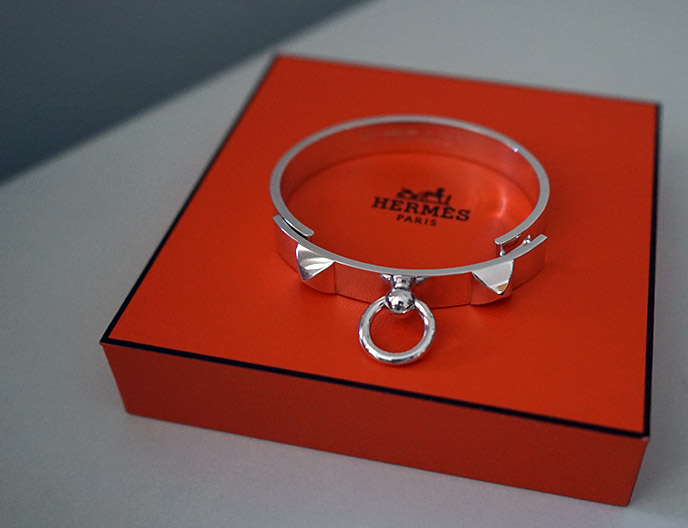 hermes sterling silver collier de chien bracelet, small model cuff bangle jewellery