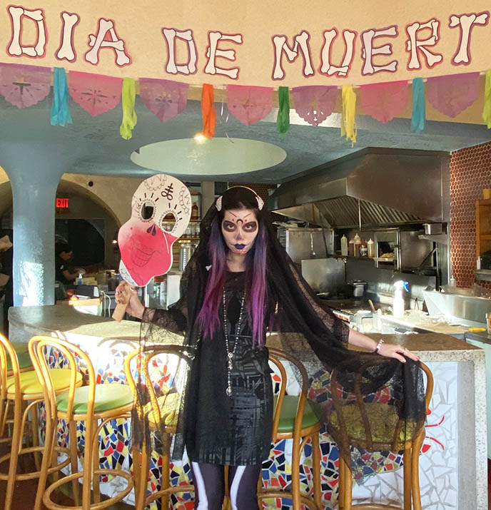 mexican goth, gothic day dead makeup costume skeleton tights