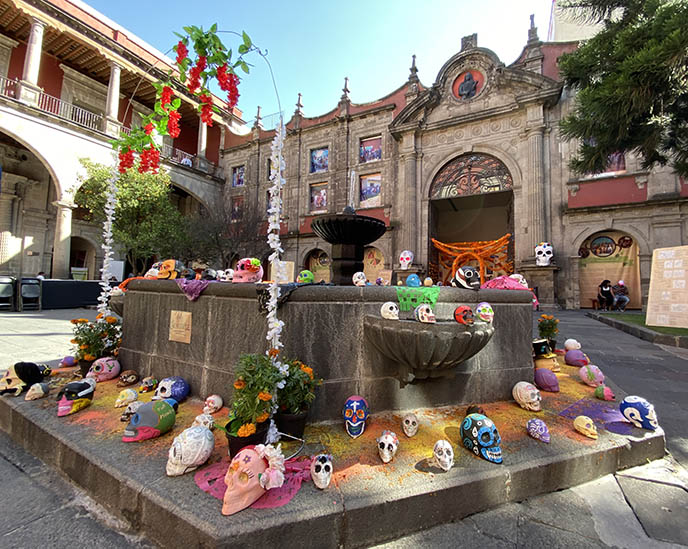 courtyard mexican sugar skulls dia de los muertos