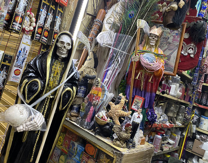 santeria mexico city, grim reaper santa muerte statues