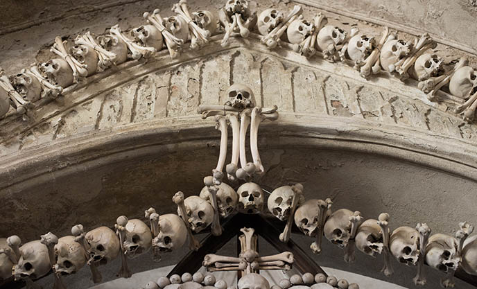 heavy metal church, bones entrance sedlec ossuary