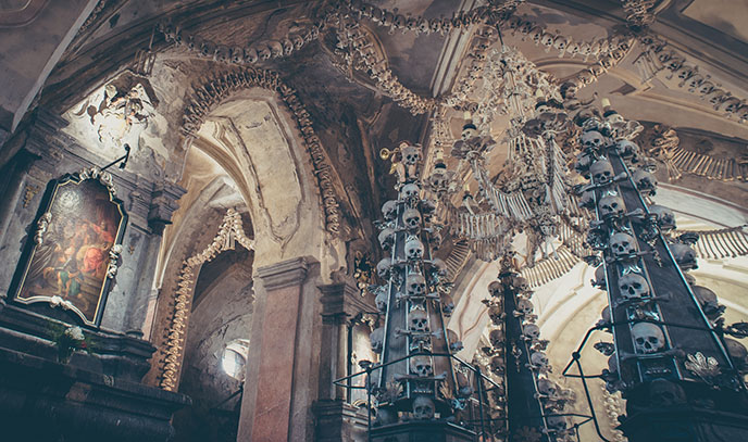 sedlec skeletons bones church prague czech republic