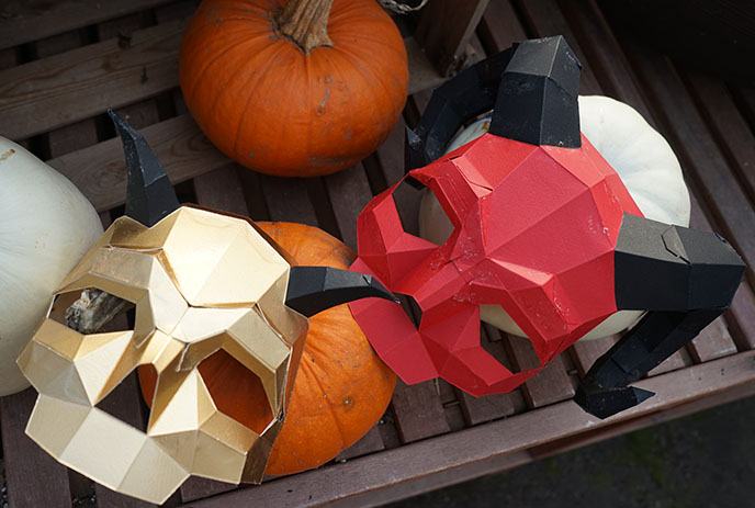 gold short horned skull mask papercraft 3d world