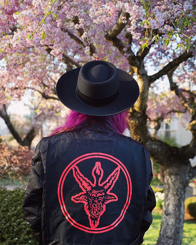 long clothing baphomet satanic bomber jacket coat patch back