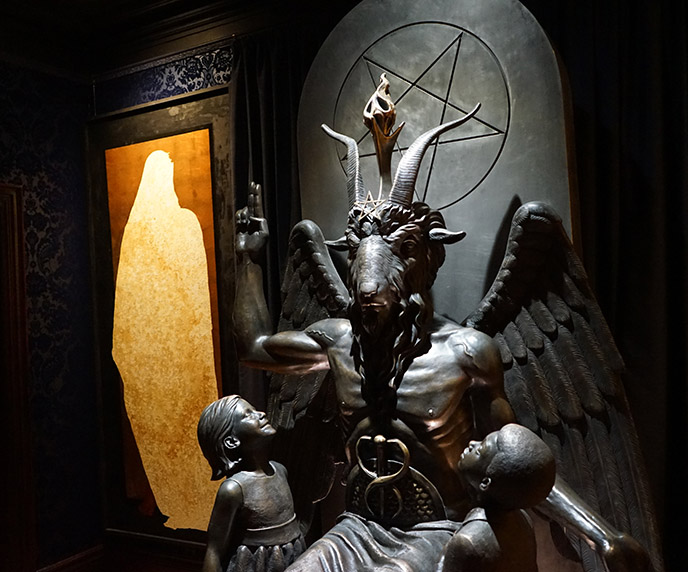 satanic temple halloween party events baphomet devil god statue