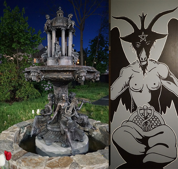 the satanic temple headquarters exterior outside fountain