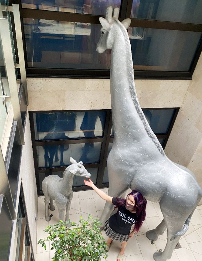 giant giraffe statue lobby andaz san diego hotel