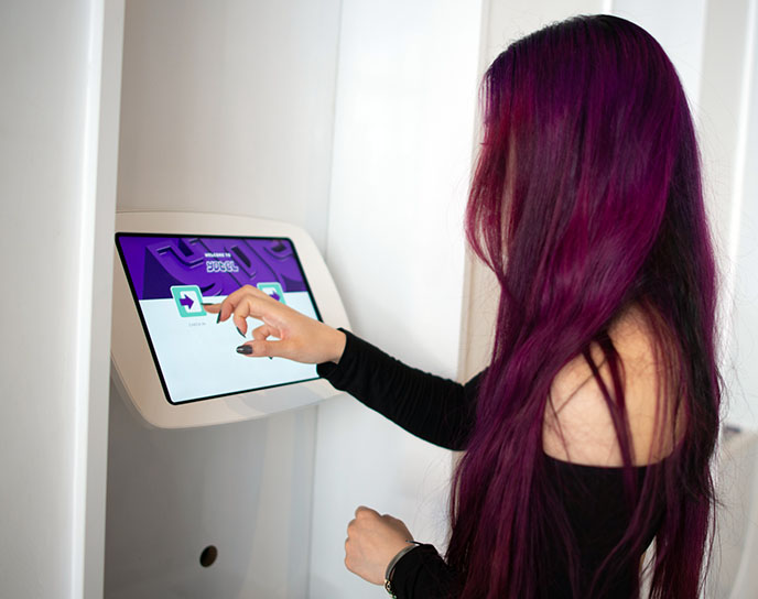 computer check in space futuristic hotel yotel new york city