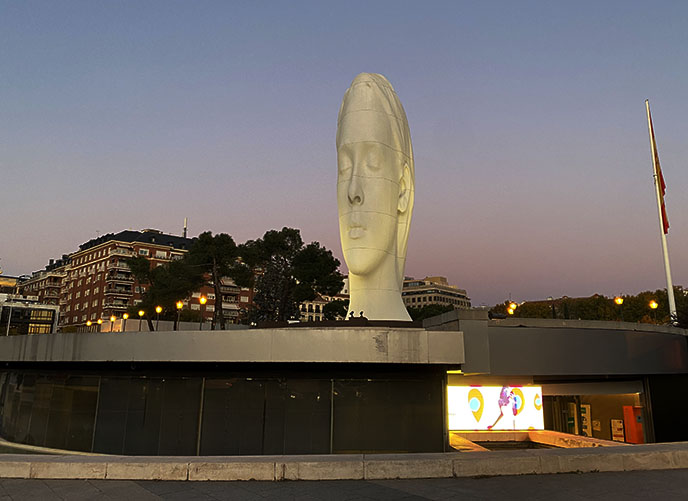 giant woman head statue madrid spain julia plensa