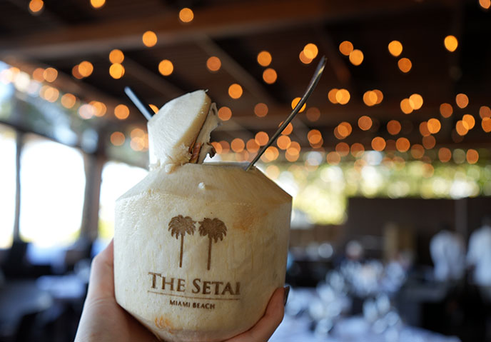 tropical cocktail in coconut the setai bar ocean front grill drinks