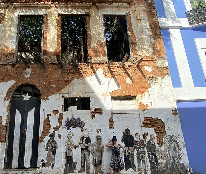 old san juan mural black white puerto rico flag