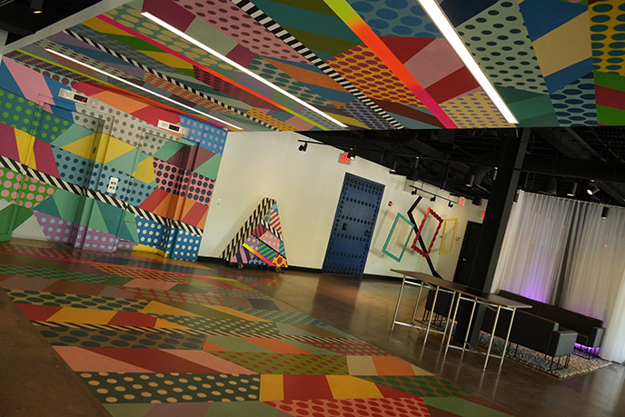 studio allston hotel colorful rainbow lobby