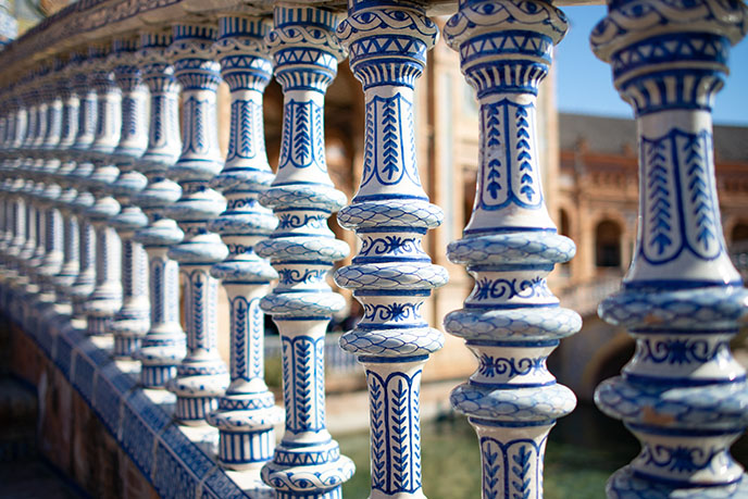 blue white bridge seville spain