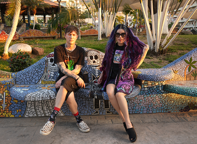 Plaza Lázaro Cárdenas skeleton day of the dead chairs puerto vallarta goths