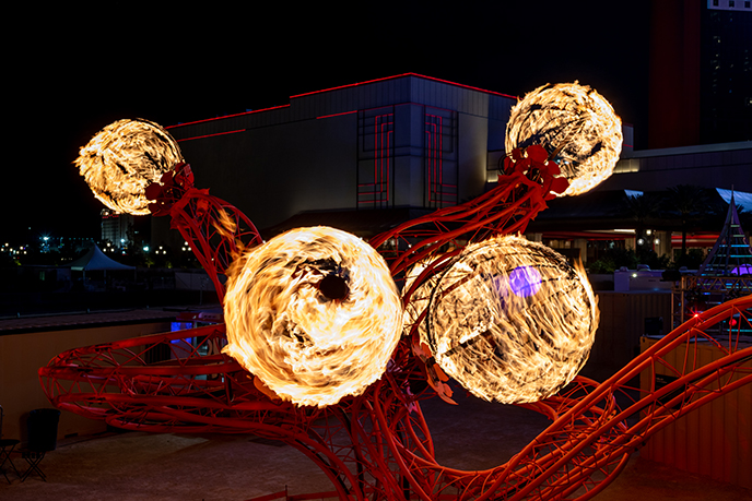 transfix immersive kinetic art sculptures fire balls