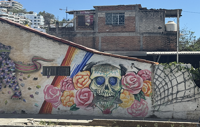 mexico mural skull skeleton day of the dead