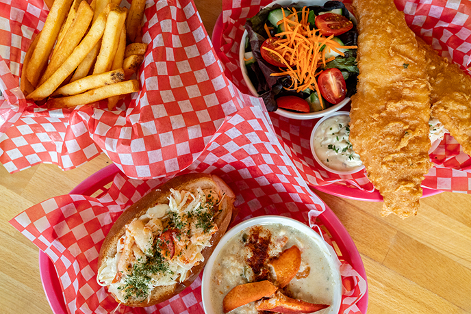 shaw's landing seafood fish chips lobster roll