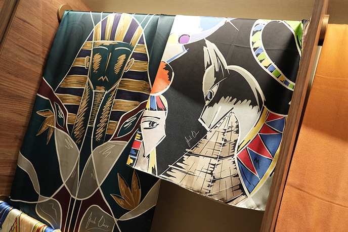 farah omar scarves silk grand egyptian museum 